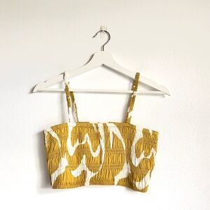 A New Day Yellow / Cream Smocked Crop Top Size Medium